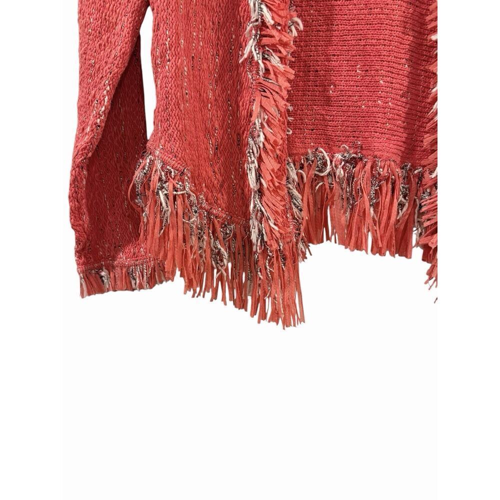 NIC + ZOE Pink Fancy Fringe Open Knit Blazer Women’s Small Tweed-Like - Picture 5 of 15